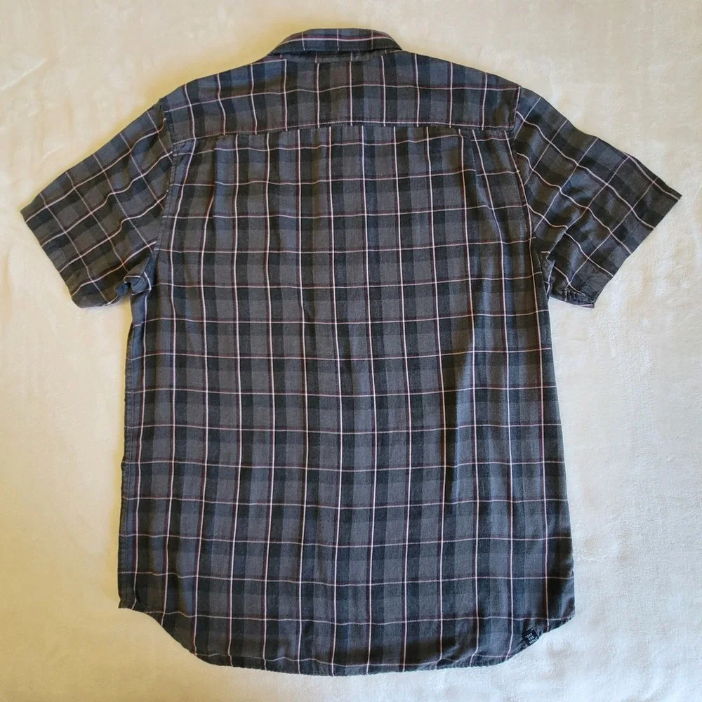 Vans Button Down Shirt Mens Large Grey Red Plaid Short Sleeve Skater Woven Top